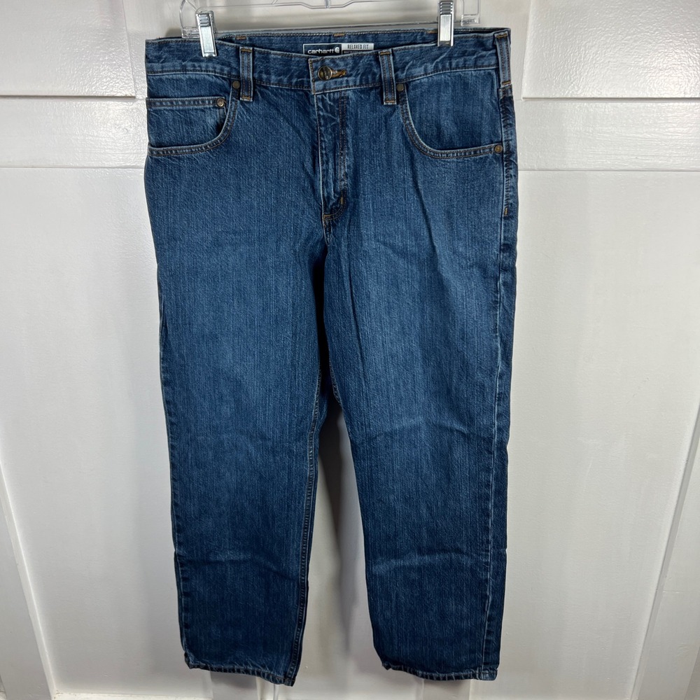 Carhartt Relaxed Fit Jeans Mens 35x32 Blue Denim Work Pants BD5119-M